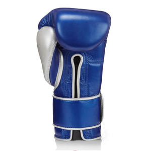 Azul mettlice y plata combinación de cuero de vaca Guantes de Kick Boxing personalizados Guantes de entrenamiento y lucha logotipo personalizado - Product Image 2