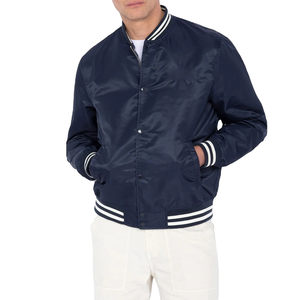 Chaqueta de béisbol Bomber de satén de seda de dos tonos para hombres Chaquetas de cierre de botón a presión de manga larga con dobladillo acanalado - Product Image 6