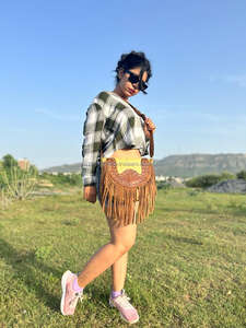 Nouveau sac à main en cuir véritable à franges en daim, sac à main en cuir de vache en forme de croissant pour femmes, tendance, vente chaude, sac bandoulière en forme de baril - Product Image 2