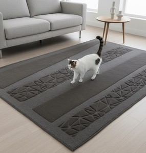 Motif de briques géométriques modernes 100% laine tuftée à la main tapis écologique de couleur taupe pour le salon à la maison - Product Image 1