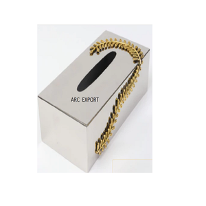 Boîte à mouchoirs en métal avec conception de feuille Dernière conception standard pour boîte à mouchoirs Décoration de conception de feuille de support en métal blanc et doré - Product Image 5