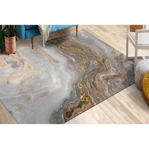 Tapis en marbre beige brun : Tapis abstrait antidérapant et doux, avec poils longs - Product Image 2