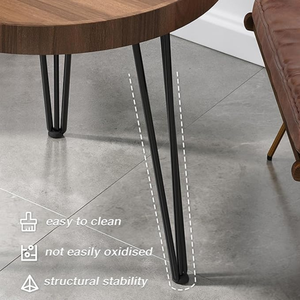 Table basse ronde contemporaine en bois massif et métal | Table d'appoint et d'appoint multifonctionnelle pour salon, meubles de maison - Product Image 5