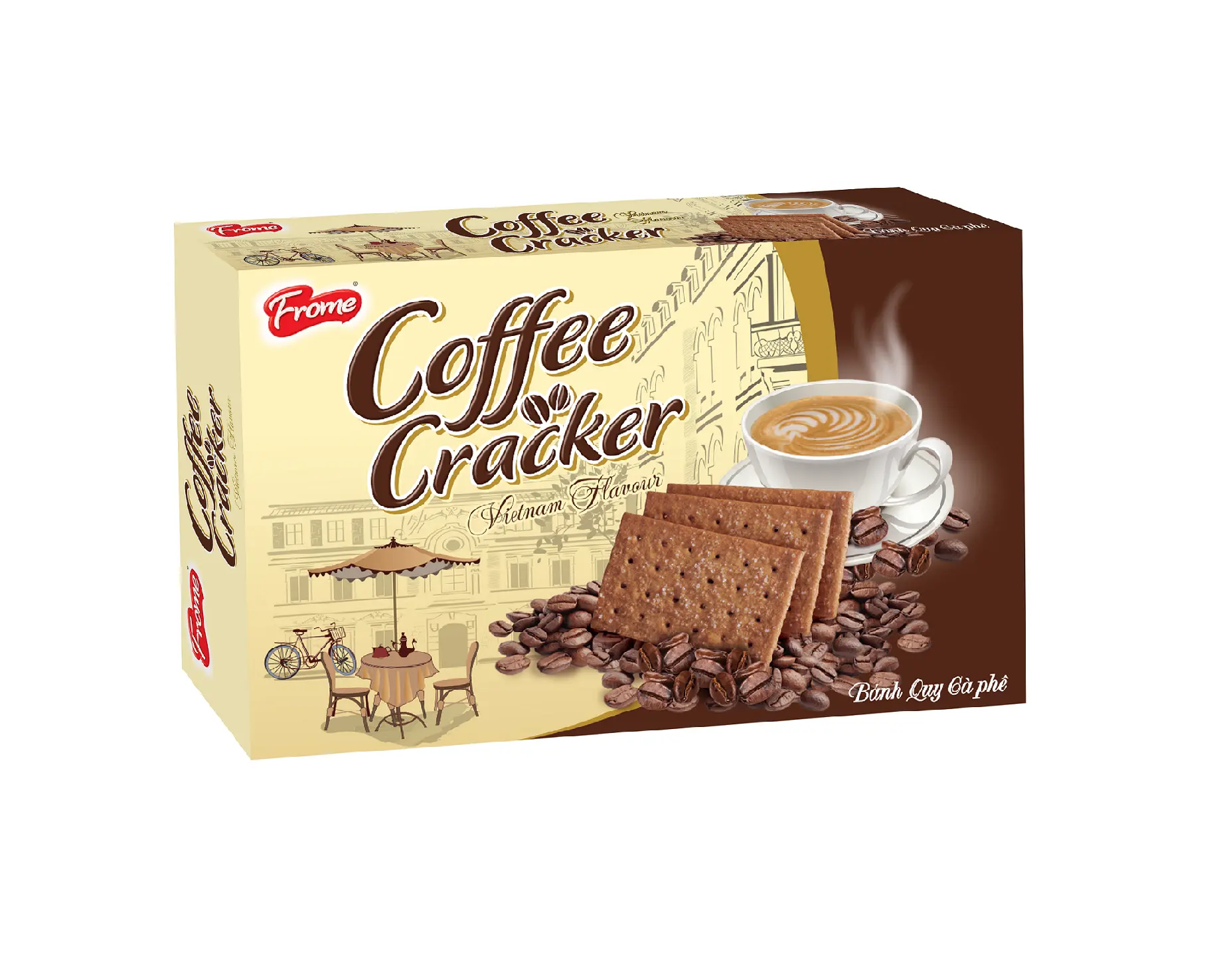 Premium Quality Vietnamese Coffee Flavored Thin Crispy Cracker Biscuits - 380g in Paper Box