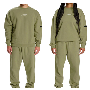 Costume de jogging unisexe de grande taille pour hommes, de couleur unie, conçu sur mesure, ensemble deux pièces de qualité avec logo personnalisé sur la taille - Product Image 2