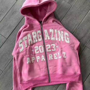 Sudaderas con capucha para hombre desgastadas con apliques personalizados Lavado ácido French Terry 100 por ciento algodón Sudadera con cremallera de gran tamaño 500gsm Tela pesada - Product Image 4