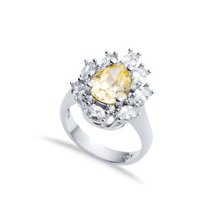 แหวนหิน Citrine CZ ทรงลูกแพร์ทำจากเงินทำมือ925เครื่องประดับเงินสเตอร์ลิงทำด้วยมือเครื่องประดับแฮนด์เมด - Product Image 1