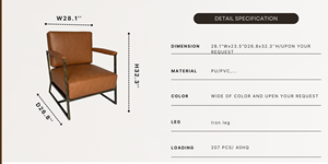 Silla sofá de cuero PU extragrande hecha a mano con marco de metal cuadrado - Product Image 4