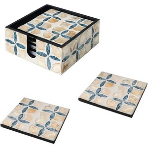 Pearl <b>Coasters</b> Luxury Tea <b>coaster</b> <b>Set</b> with Holder Custom Size logo Round square Bone Inlay Mother of Pearl Inlay - Product Image 3