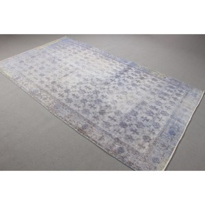 Alfombra Vintage, Alfombra Turca Grande de 5.1x8.9 pies, Alfombra de Lana Azul con Diseño de Patchwork - Product Image 4