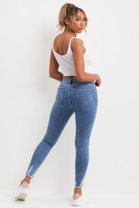 กางเกงยีนส์ผ้ายีนส์แต่งระบายทรงผอมสำหรับผู้หญิงกางเกงเอวกลางด้านหน้าเรียบทำจากวัสดุ100% มีสไตล์สำหรับฤดูร้อน - Product Image 5