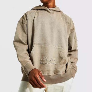 Manufacturer Custom Vintage Distressed Embroidery Patch 100% Cotton Fleece Waterproof Windproof Winter Men Pullover <b>Hoodies</b> - Product Image 1