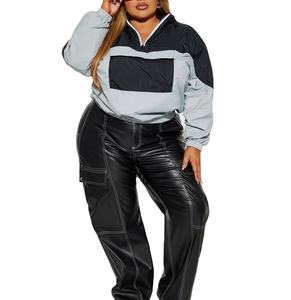 แจ็กเก็ตกันลมออกแบบได้ตามต้องการสำหรับสตรีทไฮสตรีทเสื้อสวมหัวเสื้อแจ็คเก็ตไนลอนเสื้อครอปสีบล็อกน้ำหนักเบา - Product Image 5