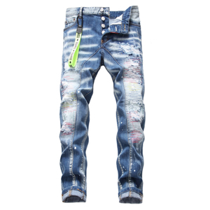 Premium <b>Men</b> Y2K Vintage Pencil Pants Slim Fit <b>Stretch</b> Ripped Jeans Streetwear Casual OEM Bulk Custom Logo Trendy Wear - Product Image 2