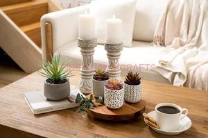 Premium Quality <b>Medium</b> White Washed Wooden Candle Stand Engraved Christmas Candle Holders - Product Image 4