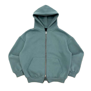 Haute qualité personnalisé lavage à l'acide brodé Stonewashed printemps à capuche Polyester/coton lourd goutte épaule Double fermeture éclair - Product Image 1