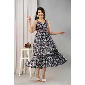 Dress-SHKUP1445แมกซี่แขนกุดทรงพอดีตัวพิมพ์ลายดอกไม้สีดำ - Product Image 1