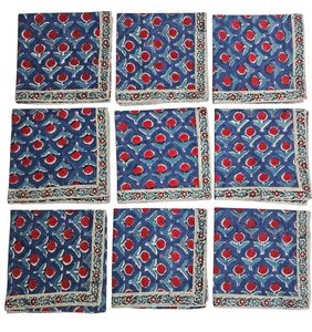 Serviette carrée en coton 100% faite à la main, style traditionnel, imprimée à la main avec des motifs floraux, bordure réutilisable - 40 cm X 40 cm - Product Image 2