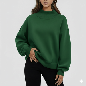 Women's Custom Printed Front Embroidered Mock Neck Sweatshirt Soft Cotton Fleece Lined Oversized Pullover Casual Streetwear - Product Image 6