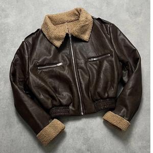 Chaqueta de Cuero Genuino con Cremallera para Mujer, Estilo Bomber Vintage, Logotipo Frontal, Resistente al Viento, Transpirable, Alta Calidad OEM - Product Image 1