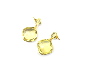 925 Sterling Silver <b>Lemon</b> Quartz Gemstone With Gold Plated Handmade Fashionable Gift for Her Stud Earring - Product Image 1