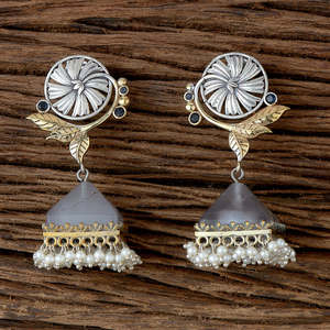 Two Tone Plated Oxidised German Silver Jhumki <b>Earring</b> With <b>Pearls</b> Fashion Jewellery in India - Product Image 4