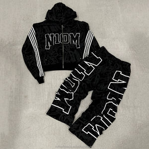 Hiver, Personnalisé par le fabricant, Logo sérigraphié, Streetwear, Sweat à capuche zippé oversize, Pantalon de survêtement droit, ample et carré - Product Image 6