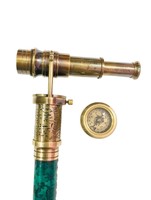 Canne de marche de luxe en laiton nautique avec manche en bois gaufré vert, design télescopique, boussole intégrée, pour la randonnée, objets de collection/cadeaux, 3 sections articulées