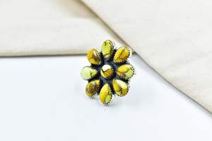 แหวนแบบปรับได้ทำด้วยมือสำหรับผู้หญิงที่มีดีไซน์โบฮีเมียนน้ำผึ้งสีเทอร์ควอยซ์และสีเงินสเตอร์ลิงลายดอกไม้ - Product Image 3