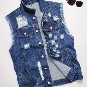 เสื้อกั๊กยีนส์สำหรับผู้ชายยุคใหม่ สไตล์ลำลอง วินเทจ เท่ห์ ทันสมัย ไอเทมสำคัญในตู้เสื้อผ้า ลุคเท่ๆ แบบสบายๆ ซักฟอกแล้ว ดีไซน์ขาดๆ เหมาะกับทุกฤดูใบไม้ร่วง ฤดูหนาว ฤดูร้อน - Product Image 6