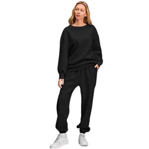 Conjuntos de prendas de vestir exteriores de 2 piezas de moda de otoño de alta calidad para mujer, sudadera transpirable de gran tamaño, pantalones de chándal holgados tejidos de invierno - Product Image 2
