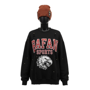 <b>Women</b> Oversize Sweatshirt Cotton <b>Fleece</b> <b>Black</b> Distressed Design Custom Embroidery Print Logo Casual <b>Women</b> breathable Sweatshirt - Product Image 1