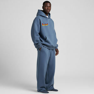 ชุดวอร์มผู้ชายผ้าฟลีซคอตตอน 100% คุณภาพสูง ทรงปกติ ใส่สบายสำหรับฤดูหนาว สีพื้น ไซส์ใหญ่ สไตล์สตรีทแวร์ ลายพิมพ์ 2 ชิ้น - Product Image 1