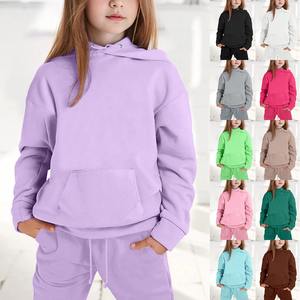 Conjuntos de ropa para niñas pequeñas, chándal de manga larga de Color sólido, Sudadera con capucha, Tops, pantalones, trajes para niños, chándal - Product Image 6