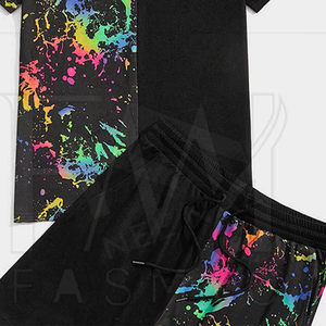 Nouveauté, ensemble chemises et shorts d'été deux pièces pour imprimé personnalisé, tenue décontracté à col rond et à séchage rapide - Product Image 4