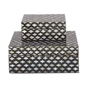 <b>Jewellery</b> Box Horn & Bone Work Black and Beige Geometric Pattern Bone Inlay Work Polished Finishing Factory Price Multipurpose - Product Image 5