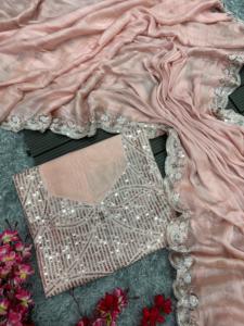 Elegante aspecto nuevo diseñador exclusivo Sari suave gasa con tejido Zari línea para exportación mundial - Product Image 5