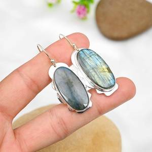 Elegant Labradorite Gemstone Gold Plated Drop <b>Earrings</b> Handmade in 925 <b>Sterling</b> <b>Silver</b> <b>Christmas</b> Gift for Her Wedding Occasion - Product Image 6