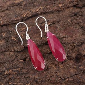 Boucles d'oreilles pendantes en rubis faites à la main, en argent sterling 925, bijoux élégants, cadeau pour femmes, pierre de naissance de juillet - Product Image 3