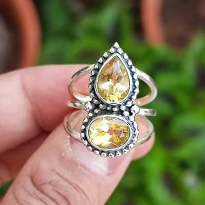 Handmade Citrine <b>Statement</b> <b>Ring</b> in Sterling Silver Yellow Gemstone Jewelry for November Birthdays Fashionable <b>Ring</b> - Product Image 4