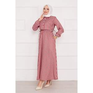 Vestido hiyab Bolero Borgoña a rayas - Product Image 3