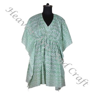 Nueva llegada 2024 indio mano bloque estampado Kaftan Robe KFCS171 vestido de verano Kimono vacaciones vestido holgado ropa de mujer - Product Image 6