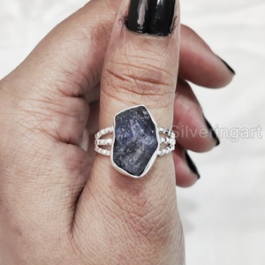 เครื่องประดับหินหยาบแหวนผู้หญิงแหวนธรรมชาติปรับได้พลอยแทนซาเนีย December birthstone ได้รับการโหวต925แหวนเงินสเตอร์ลิง - Product Image 2