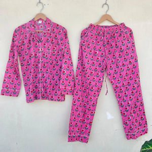 Indien fait à la main 100% coton imprimé fleuri vêtements de nuit matin marche costume élégant décontracté pour la saison d'été pour les vacances printemps cadeaux - Product Image 1