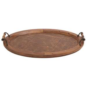 Bandeja Ovalada Grande de Madera Marrón al por Mayor con Asas Metálicas de Estilo Vintage, 29 x 19 x 4 Pulgadas, para Uso Doméstico, Materiales de Vidrio y Acero de Calidad - Product Image 1