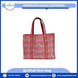 Direct Factory Best Selling Woven Cotton Padded Quilted <b>Tote</b> <b>Bag</b> Hand Block Printed for Stylish Evening <b>Bags</b> Soft and Elegant - Product Image 4