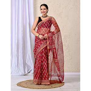 Sari en mousseline imprimé Kota Doriya avec chemisier - Product Image 3
