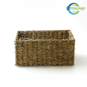 CESTA DE ALMACENAMIENTO DE HIERBAS MARINAS tejida a mano decorativa con organizador de marco de Metal Cesta tejida Rectangular Material Natural, larga vida útil - Product Image 6