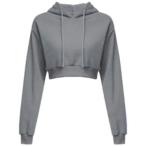 Sudadera con capucha recortada para mujer de alta calidad con logotipo personalizado estampado de soplo y Sudadera larga - Product Image 4
