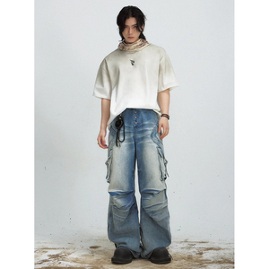 Men's Summer Fashion Baggy Drop Shoulder Short Sleeve Oversized Acid Washed T-Shirt 100% Cotton Streetwear Style Jersey Fabric - Product Image 5